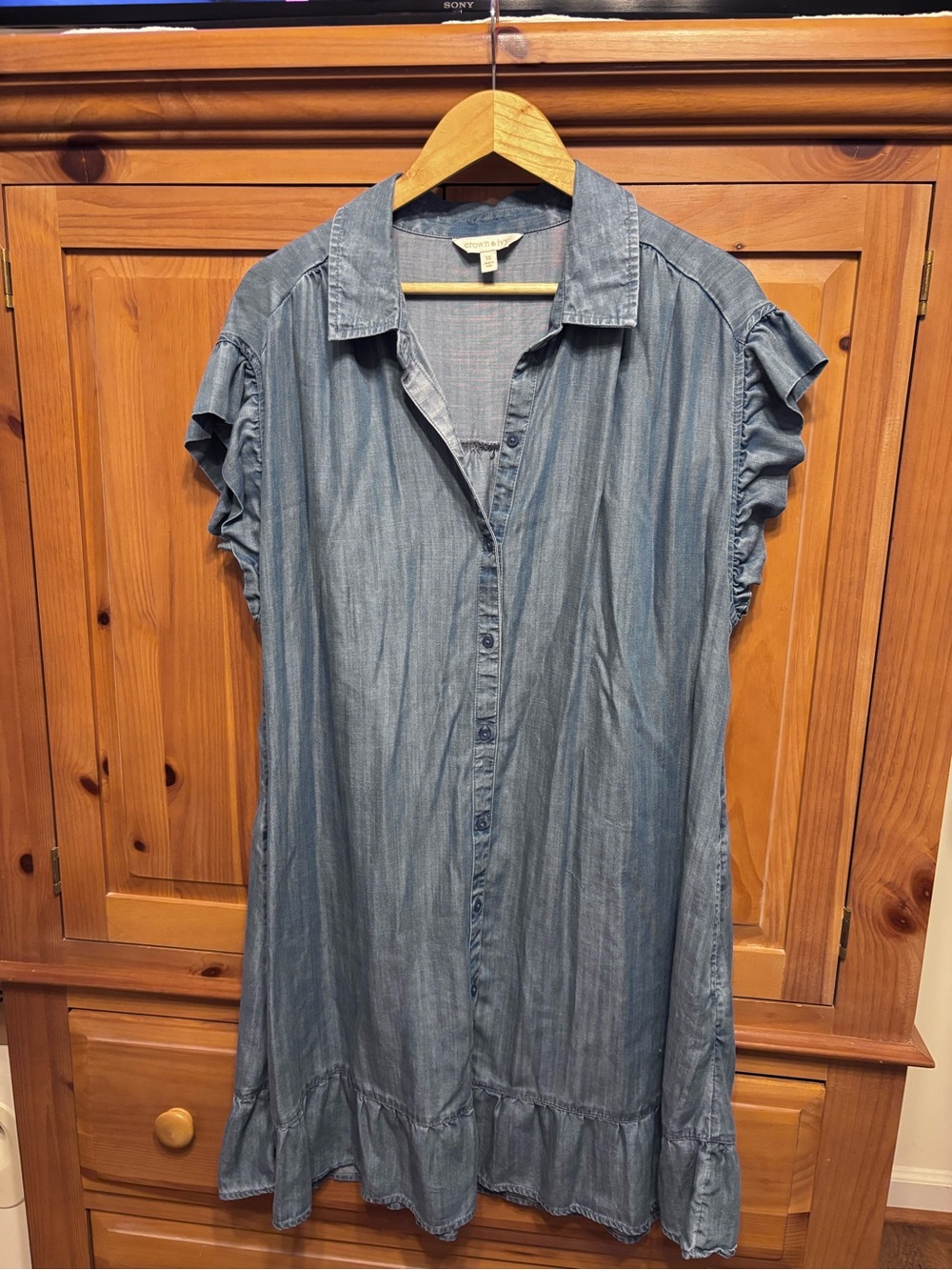 crown & ivy Blue Denim-Style Button Shirt